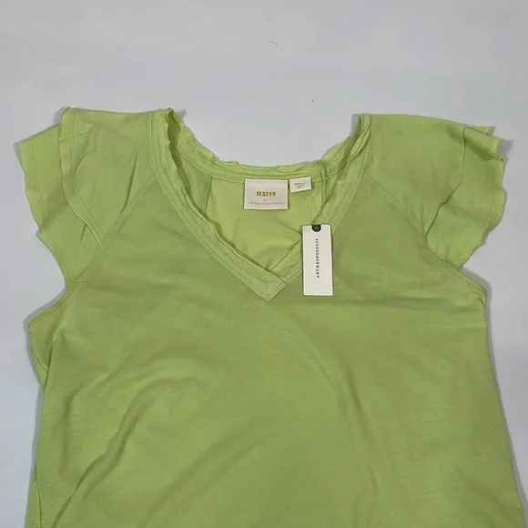 Anthropologie Maeve Flutter Sleeve Tee NWT Size S Chartreuse - Picture 7 of 10